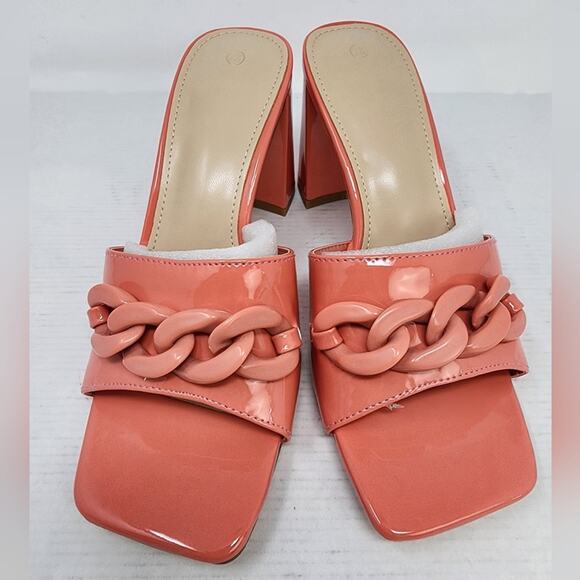 Tangerine Chunky Heel Sandals Heeled Open Toe Slip on Heels Coral Size 7.5 New - Picture 6 of 9